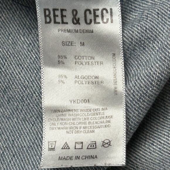 Bee & Ceci Size M Oversized Distressed Sequin Embroidered Jean Jacket - Picture 8 of 8